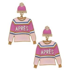Après Ski Sweater Enamel Earrings – Pink | Winter Statement Earrings
